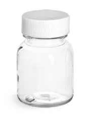30 cc Clear PET Wide Mouth Round Bottles w/ White PE Lined Caps