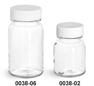 Plastic Bottles, Clear PET Wide Mouth Bottles With White PE Lined Caps