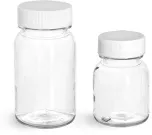 PET Clear Wide Mouth Round Bottles w/ White PE Lined Caps