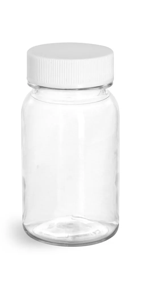 60 cc Clear PET Wide Mouth Round Bottles w/ White PE Lined Caps