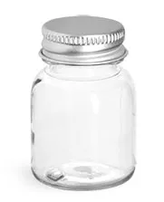 30 cc Clear PET Wide Mouth Round Bottles w/ Silver Aluminum Lined Caps