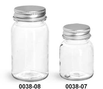 Plastic Bottles, Clear PET Wide Mouth Bottles With Silver Aluminum Lined Caps