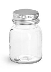 30 cc Clear Wide Mouth Round Bottles w/ Silver Aluminum Lined Caps