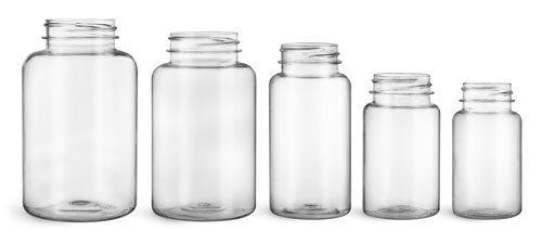 PET Plastic Bottles, Clear Wide Mouth Packer Bottles, (Bulk) Caps Not Included 