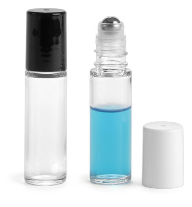Styrene Plastic Bottles, Clear Roll On Containers w/ Stainless Steel Balls & Polypropylene Caps