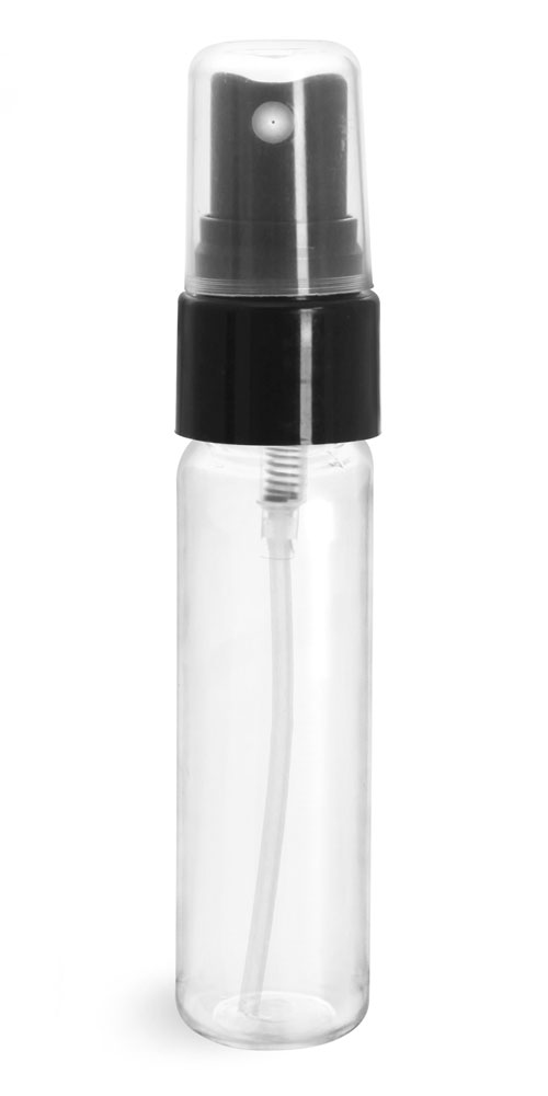 1 oz Clear PET Slim Line Cylinders w/ Black Smooth Sprayers
