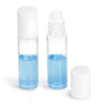 Plastic Vials, Clear PET Mini Roll-On Containers w/ Fitment, Ball and White Caps