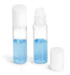 Plastic Vials, Clear PET Mini Roll-On Containers w/ Fitment, Ball and White Caps