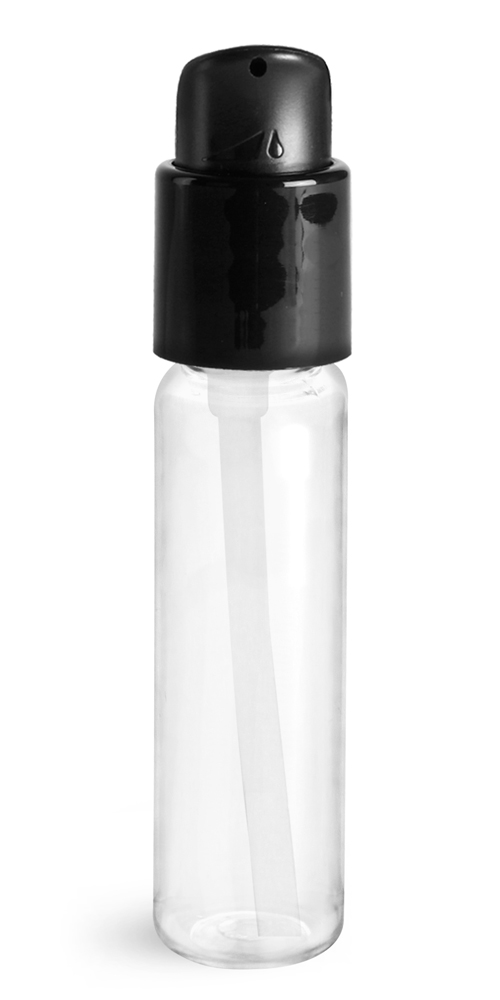 1 oz Clear PET Slim Line Cylinders w/ Black Treatment Pumps