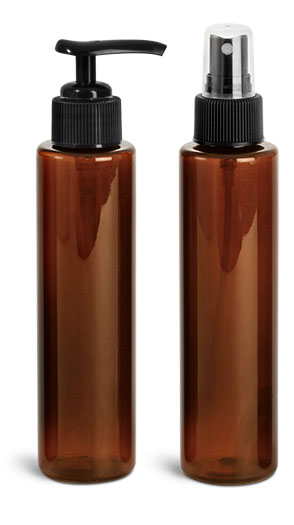 Amber PET Slim Line Cylinders w/ Sprayers or Pumps