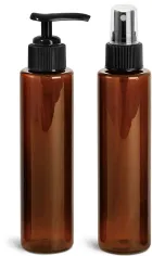 Amber PET Slim Line Cylinder Bottles w/ Sprayers or Pumps