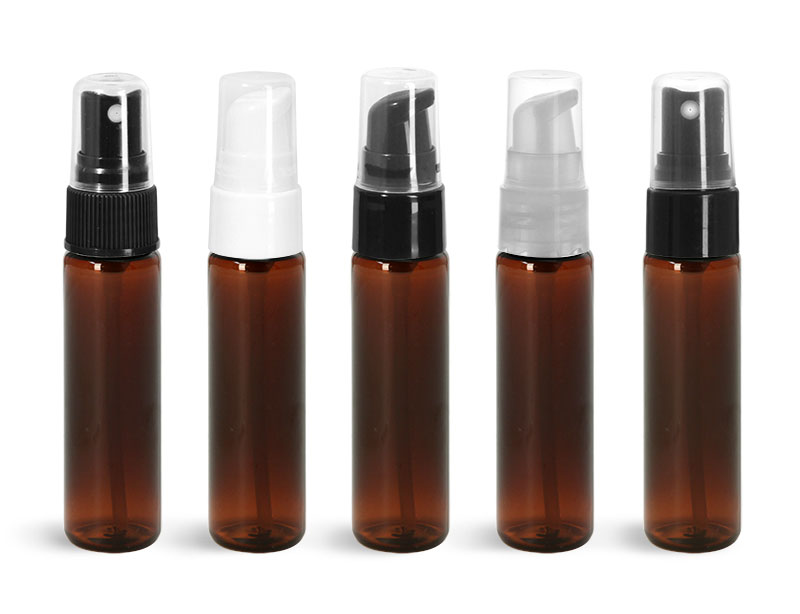 Amber Slim Line Toiletry Cylinders w/ Sprayers or  Pumps