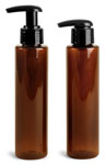 Amber PET Slim Line Cylinders w/ Black 2 cc Lotion Pumps