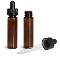 Amber PET Slim Line Cylinders w/ Black Child Resistant Glass Droppers