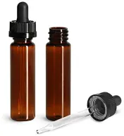 Amber PET Slim Line Cylinder Bottles w/ Black Child Resistant Glass Droppers