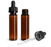 Amber PET Slim Line Cylinder Bottles w/ Black Child Resistant Glass Droppers
