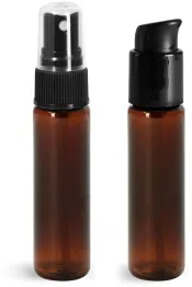 1 oz Amber PET Slim Line Cylinder Bottles w/ Sprayers or  Pumps