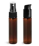1 oz Amber PET Slim Line Cylinder Bottles w/ Sprayers or  Pumps