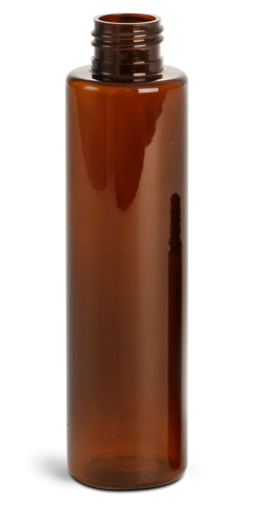 4 oz Amber PET Slim Line Cylinders (Bulk), Caps NOT Included