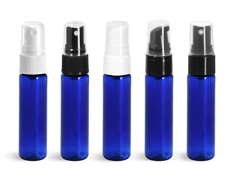 Blue PET Slim Line Cylinders w/ Sprayers or Pumps