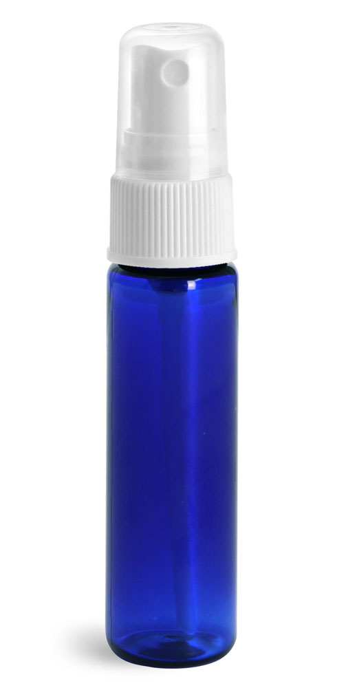 1 oz w/ White Ribbed Sprayers Blue PET Slim Line Cylinders w/ White Sprayers