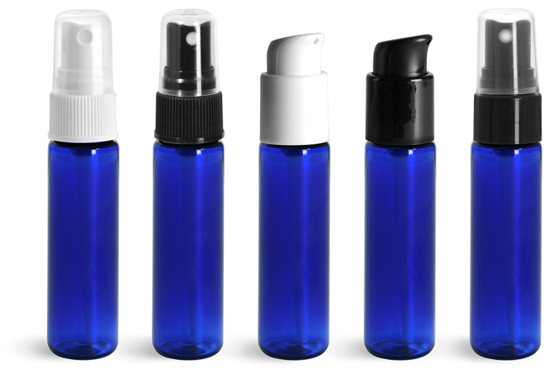 Blue PET Slim Line Cylinders w/ Sprayers or Pumps