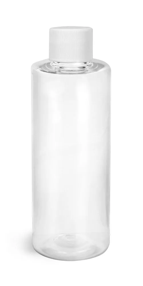 4 oz Clear PET Cylinder Round Bottles w/ White Lined Screw Caps