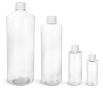 Clear PET Cylinder Round Bottles w/ White Lined Screw Caps