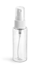 PET Plastic Bottles, Clear Cylinder Bottles w/ White Fine Mist Sprayers