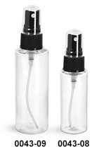 Plastic Bottles, Clear PET Cylinder Bottles With Black Fine Mist Sprayers
