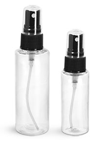 PET Plastic Bottles, Clear Cylinder Bottles w/ Black Fine Mist Sprayers