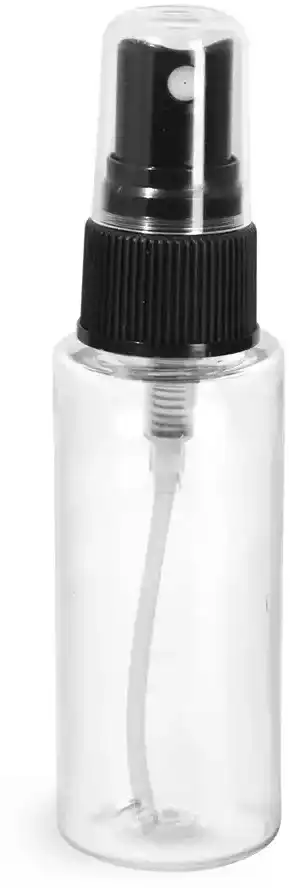 2 oz Clear PET Cylinder Bottles w/ Black Fine Mist Sprayers