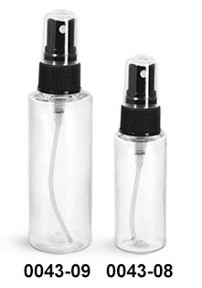 Plastic Bottles, Clear PET Cylinder Bottles With Black Fine Mist Sprayers