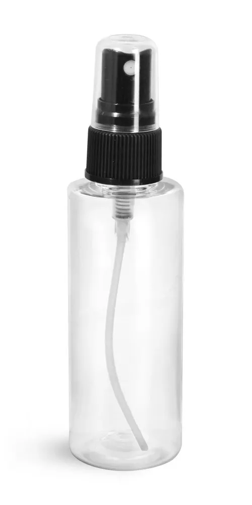 4 oz Clear PET Cylinder Bottles w/ Black Fine Mist Sprayers