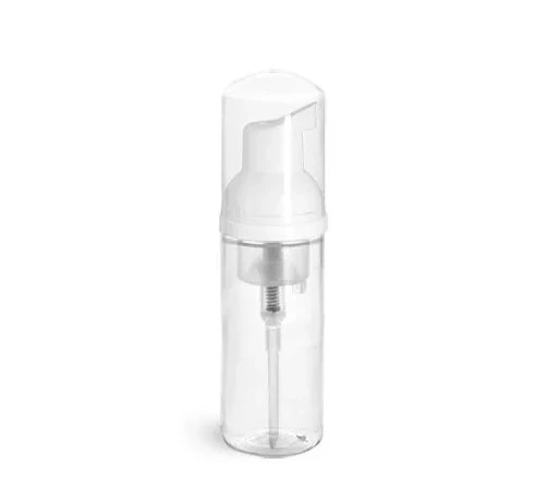 White HDPE Cylinder Bottles w/ White Foamer Pumps & Overcaps