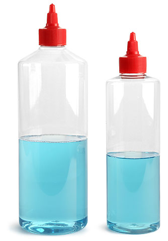 Clear PET Cylinder Bottles w/ Red LDPE Twist Top Caps