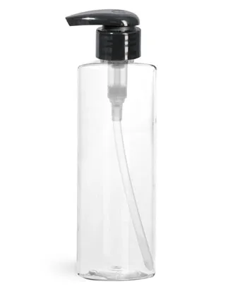 PET  Clear Cylinder Bottles w/ Black 2 cc Lotion Pumps