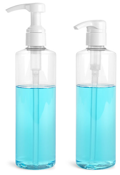 Clear PET Cylinder Bottles w/ Smooth White 4 cc Lotion Pumps