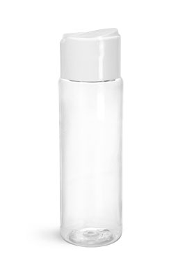 Clear PET Cylinder Bottles w/ White 2 Disc Top Caps