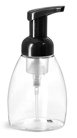 Plastic Bottles, Clear PET Foaming Pump Bottles w/ Black Foamer Pumps