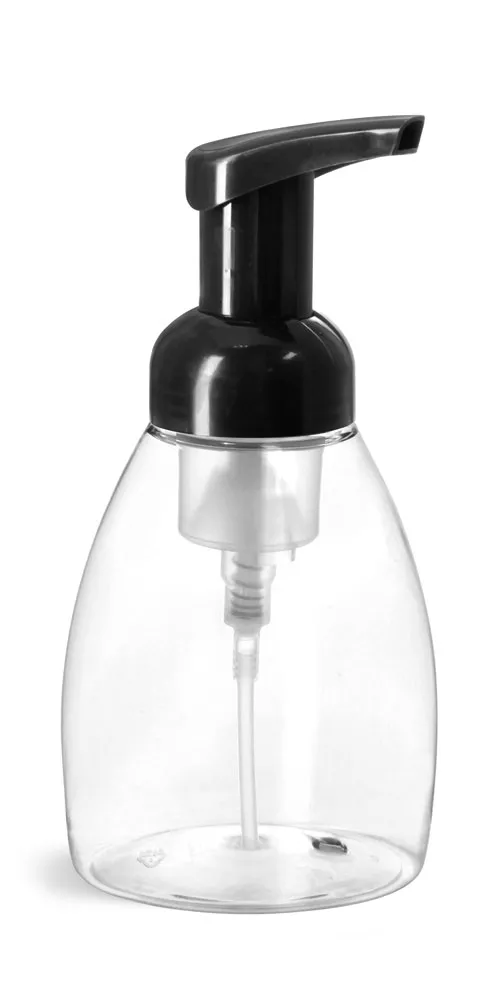 250 ml Plastic Bottles, Clear PET Bottles w/ Black Foamer Pumps