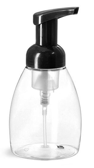 Plastic Bottles, Clear PET Foaming Pump Bottles w/ Black Foamer Pumps