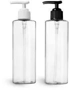 PET Clear Cylinder Bottles w/ Ribbed Lotion Pumps  