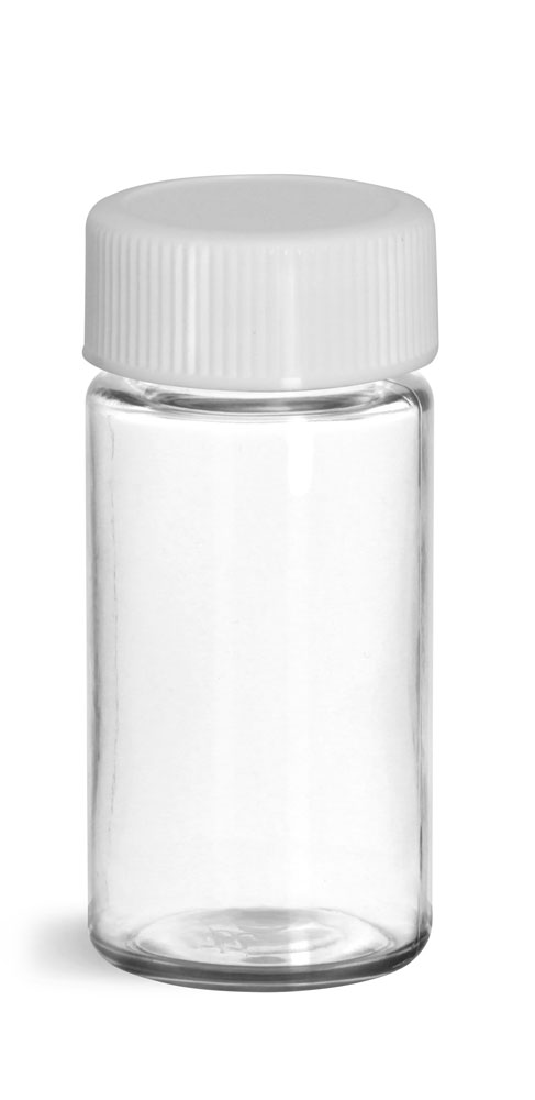 20 ml Clear PET Sample Vial w/ White Lined Screw Caps