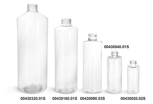 Plastic Bottles, Clear PET Cylinder Round Bottles (Bulk), Caps NOT Included