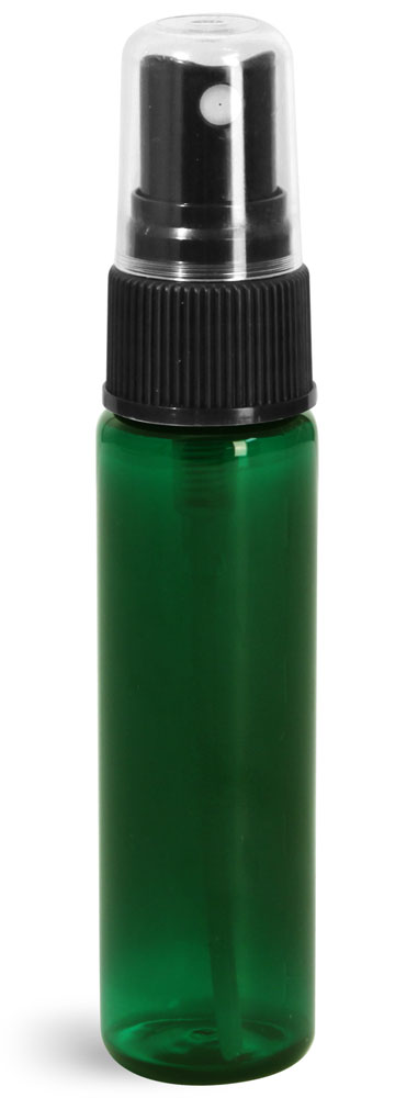 1 oz w/ Black Ribbed Sprayers Green PET Slim Line Cylinders w/ Black Sprayers