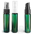 Green PET Slim Line Cylinder Bottles w/ Pumps