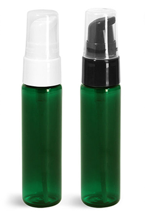 Green PET Slim Line Cylinder Bottles w/ Treatment Pumps