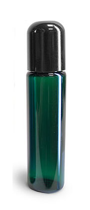 Green 1 oz PET Slim Line Cylinder Bottles with Black Phenolic Dome Caps 
