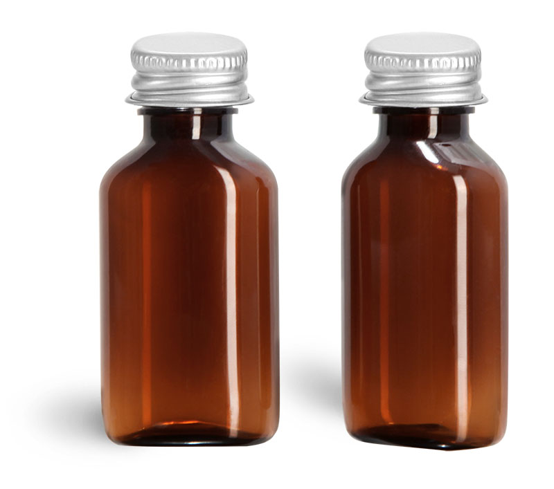 Plastic Bottles, Amber PET Bottles With Metal Lined Caps